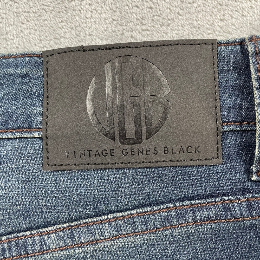 Vintage Genes Black Men's Slim Fit Jeans Blue Medium Wash Stretch 33x32 Casual - Picture 13 of 16